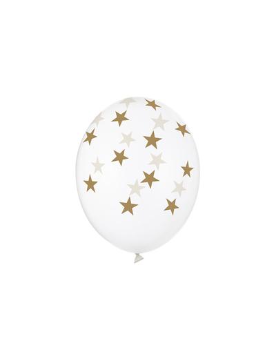 Balony 30 cm w złote gwiazdki - Crystal Clear 6 sztuk