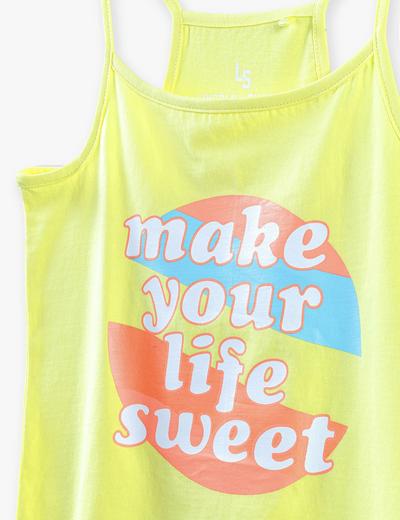 T-shirt dziewczęcy  z napisem Make Your Life Sweet - żółty