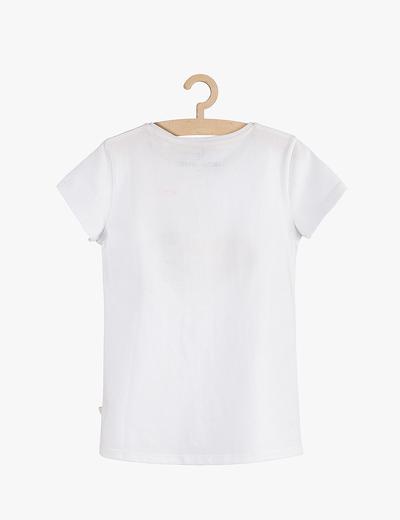 T-shirt biały z żółtą ozdobną aplikacją