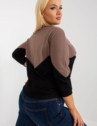 Brązowo-czarna bawełniana bluzka plus size basic