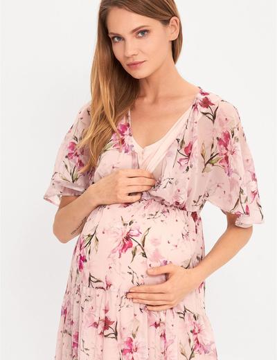 Sukienka ciążowa i dla karmiącej mamy Maxi- różowa w kwiaty
