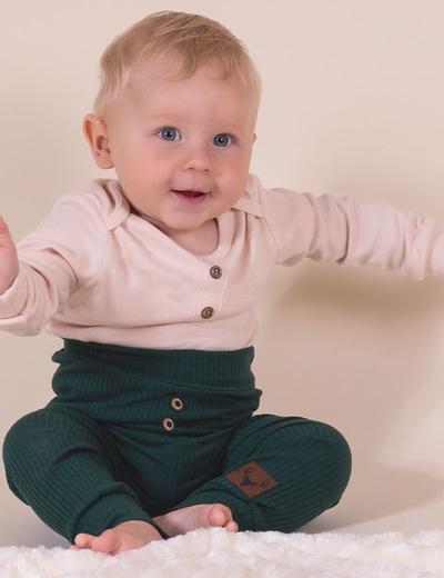 Bawełniane spodnie niemowlęce prążkowane zielone