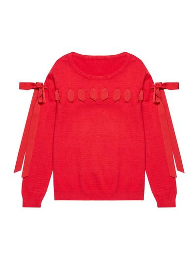 Czarwony sweter z ozdobna wstążką