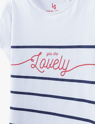 T- shirt dziewczęcy w paski z napisem Lovely