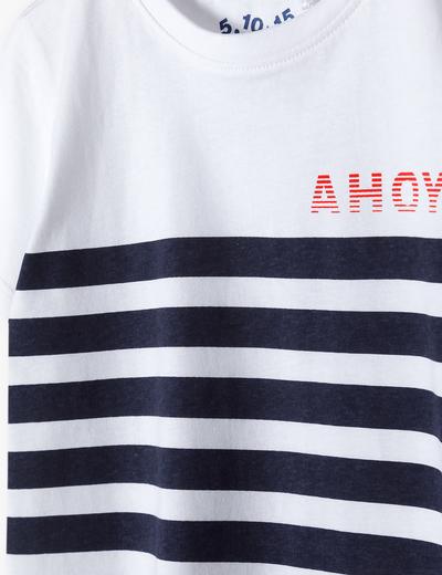 Biały t-shirt dla chłopca bawełniany w paski- Ahoy