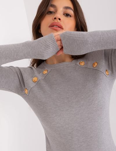 Szary sweter klasyczny z ozdobnymi guzikami
