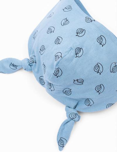 Czapeczka niemowlęca w kolorze niebieskim ze ślimakami- wiązana pod szyją