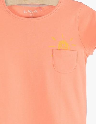 T-shirt dziewczęcy pomarańczowy z ozdobną kieszonką