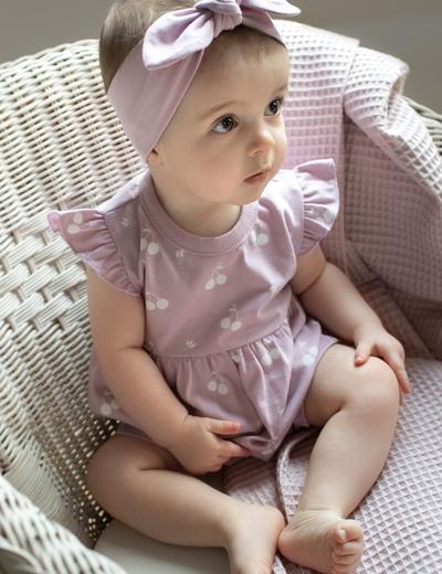Bawełniany różowy rampers niemowlęcy w wisienki