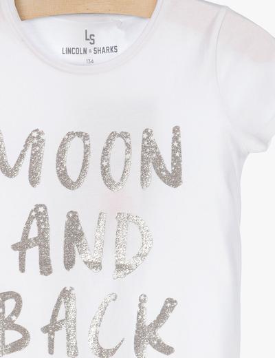 T-shirt ze srebrnym napisem Moon and back
