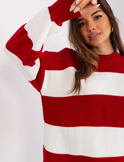 Bordowo-ecru długi sweter oversize