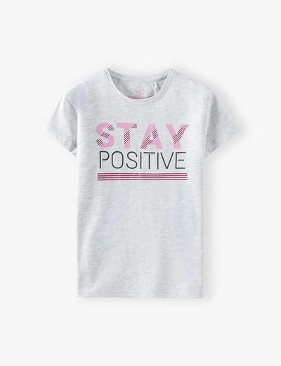 Beżowy t-shirt dziewczęcy z napisem Stay Positive