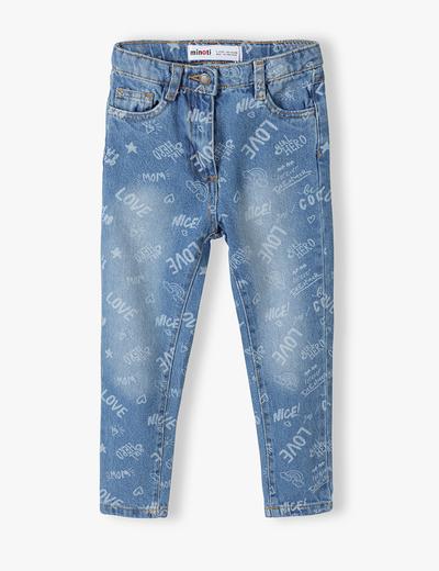 Jasnoniebieskie spodnie jeansowe niemowlęce z napisami