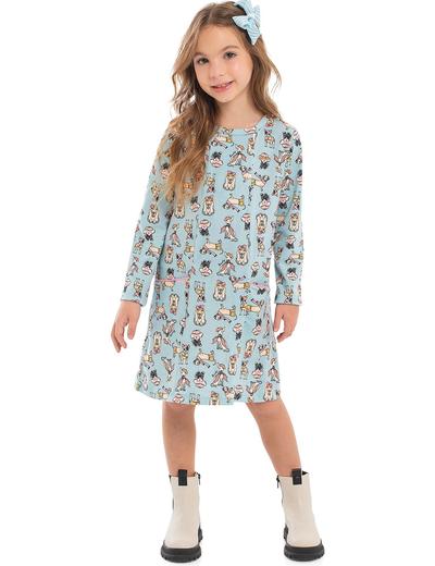 Błękitna sukienka dla dziewczynki z nadrukiem
