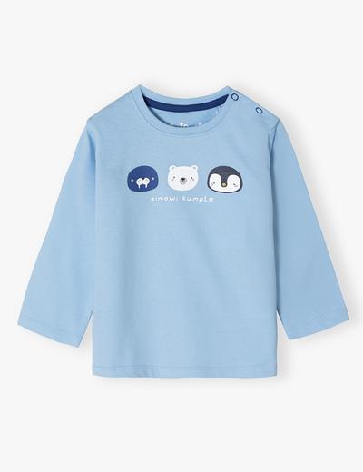 Bawełniana bluzka niemowlęca dla chłopca z nadrukiem - niebieska