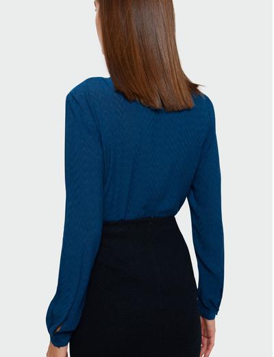 Elegancka bluzka z ozdobnym wiązaniem - niebieska