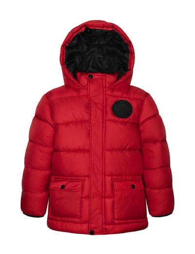 Ocieplany czerwony płaszcz pikowany niemowlęcy z kapturem