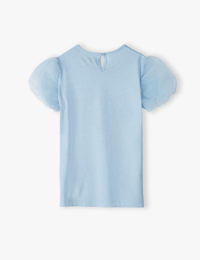 T- shirt dziewczęcy z bufiastymi tiulowymi rękawami - niebieska