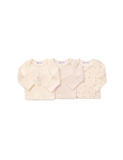 Bawełniane bluzki niemowlęce - beżowe 3pak