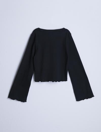 Czarna bluzka dziewczęca w prążki z rozszerzanymi rękawami - Limited Edition