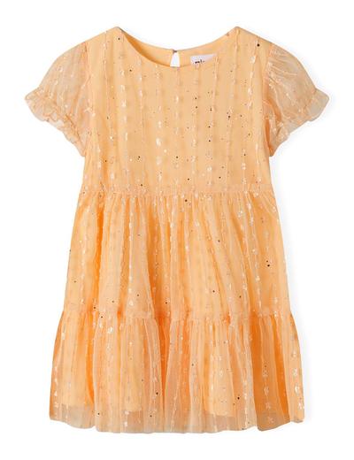 Tiulowa pomarańczowa sukienka z błyszczącymi elementami