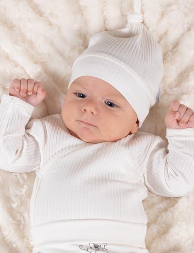 Prążkowana bawełniana czapka niemowlęca kremowa