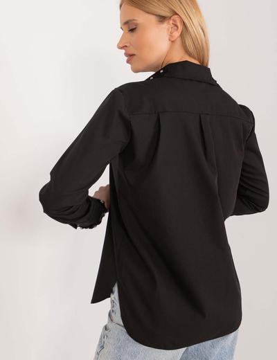Czarna damska koszula bawełniana z ozdobnymi guzikami