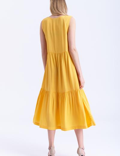 Sukienka bez rękawów falbany żółta