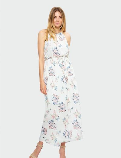 Długa sukienka wiązana na szyi- kolorowe kwiaty