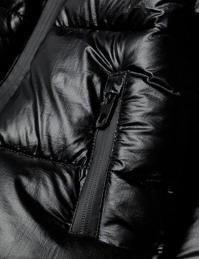 Ocieplana kurtka chłopięca metaliczna pikowana z kapturem- czarna