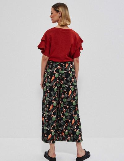 Szerokie spodnie damskie z wiskozy w kolorowe wzorki