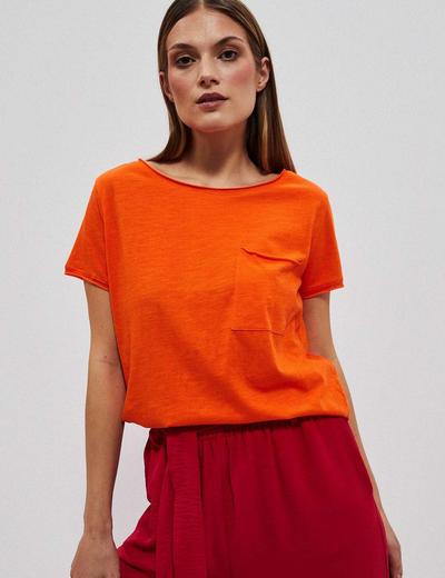 Bawełniany pomarańczowy t-shirt damski z kieszonką