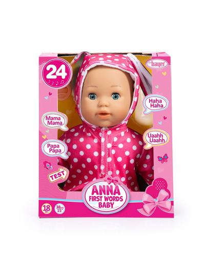 Lalka dla dzieci Anna First Words Baby w białe kropki - różowa