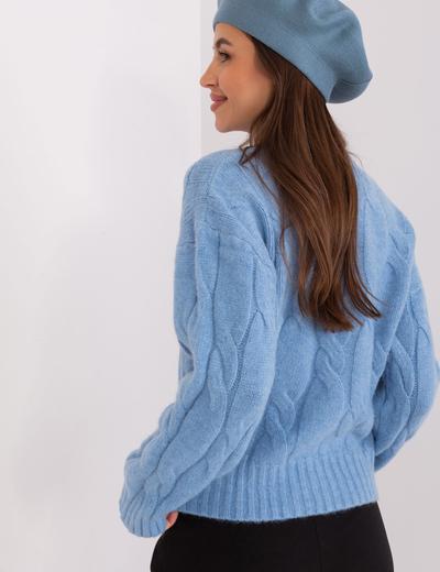 Brudnoniebieskia damska czapka zimowa typu beret z kaszmirem