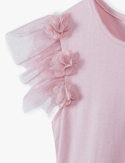 Sukienka na specjalne okazje- różowa z tiulowmi rękawami