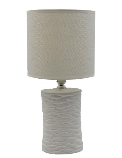 Lampa z ceramiczną podstawą i materiałowym kloszem
