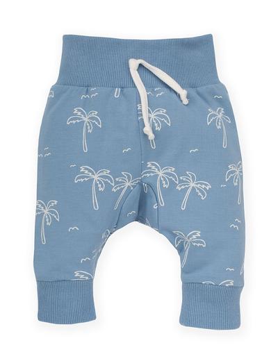 Dresowe spodnie niemowlęce niebieskie w palmy