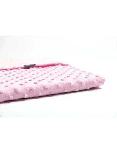 Koc Minky + Bawełna grochy różowo-białe 75 x 100 cm