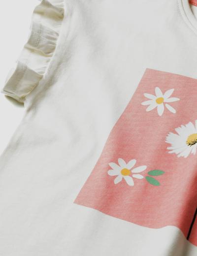 T-shirt bawełniany dla dziewczynki z kwiatowym nadrukiem