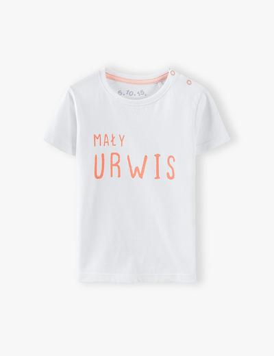 T-shirt niemowlęcy biały z napisem- Mały Urwis