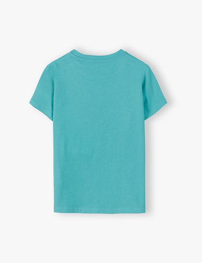 Dzianinowy T-shirt dla chłopca z miękkim nadrukiem - zielony