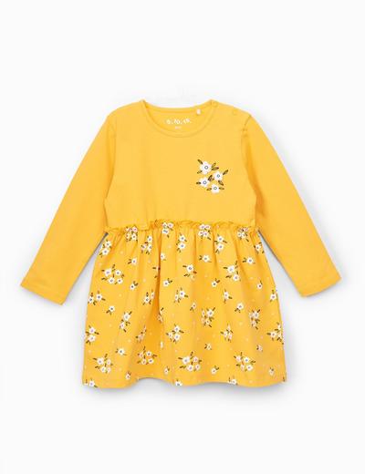 Sukienka dziewczęca dzianinowa - żółta w kwiatki
