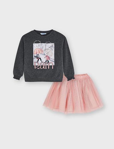 Komplet dziewczęcy - różowa tiulowa spódnica  + szara bluza z nadrukiem