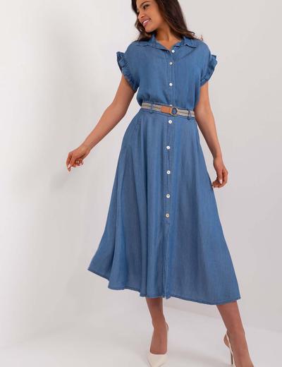 Ciemnoniebieska damska spódnica midi z kieszeniami