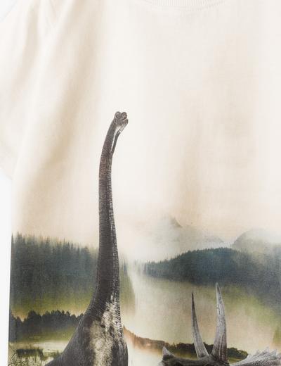 Biały t-shirt bawełniany chłopięcy - dinozaur