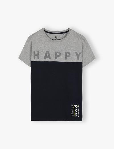 T-shirt dla chłopca dzianinowy szary Happy