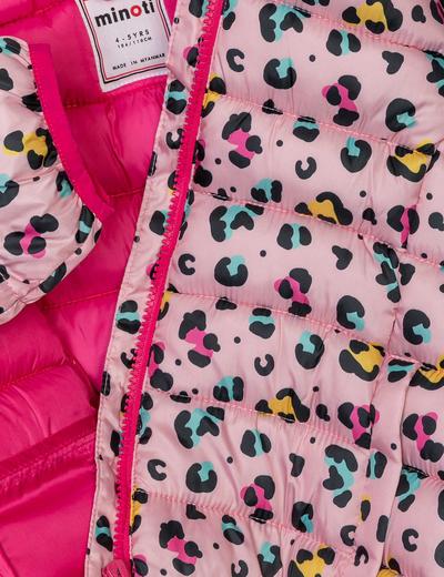 Niemowlęca kurtka różowa ocieplana ze stójką w kolorowe cętki