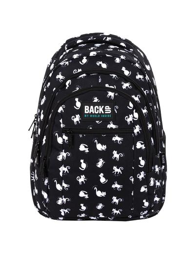 Plecak BackUp dziewczęcy 3komorowy- czarny w koty