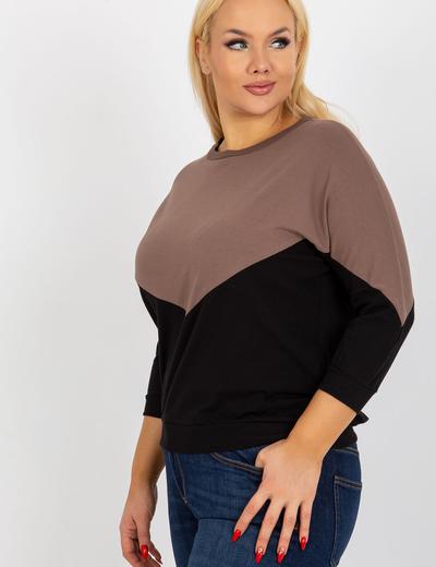 Brązowo-czarna bawełniana bluzka plus size basic