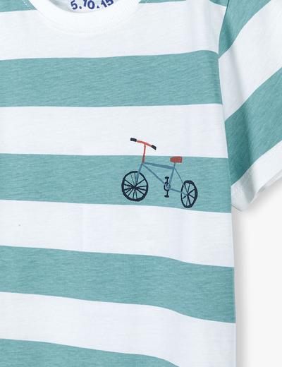 Bawełniany t-shirt chłopięcy w paski z rowerem